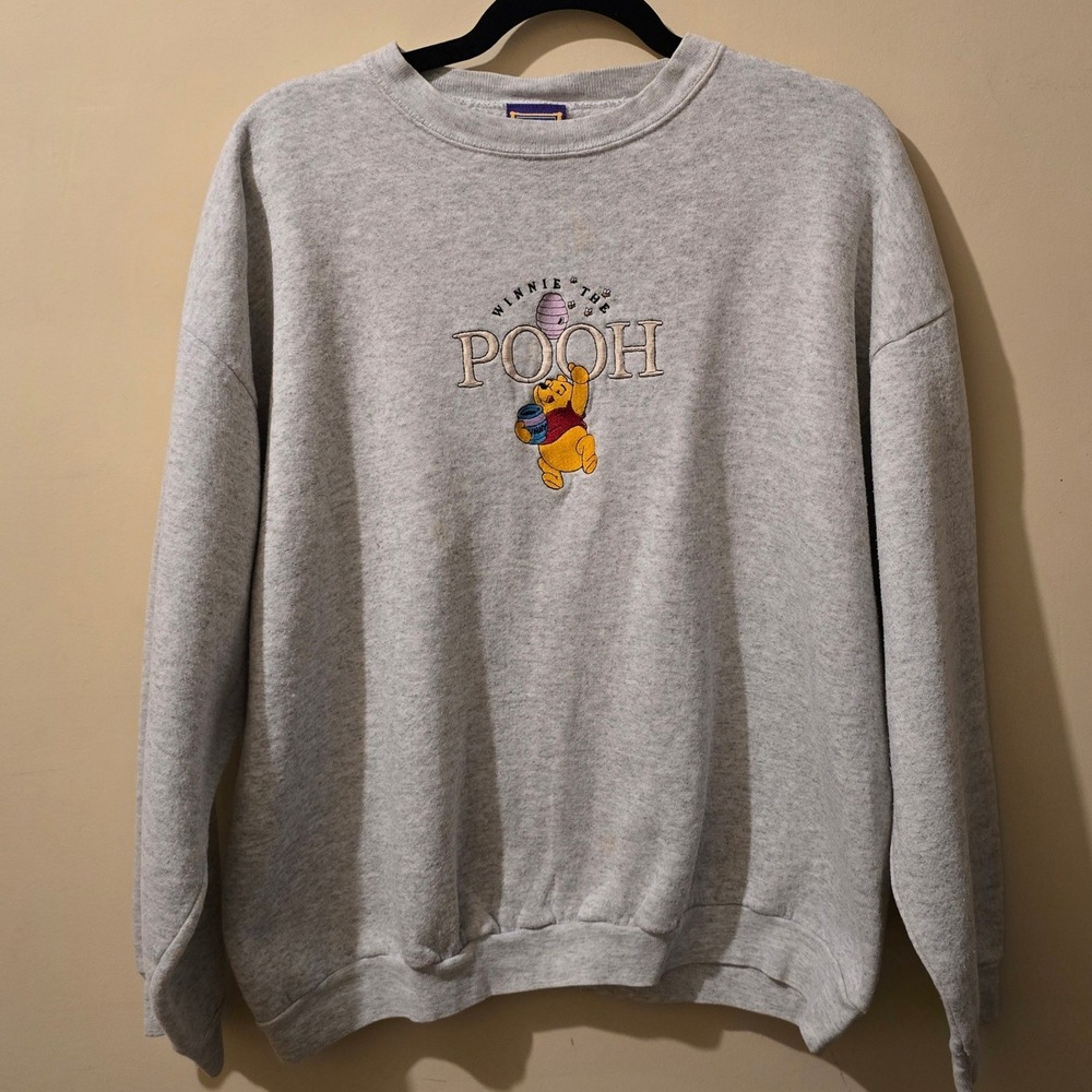 Vintage 90s Disney Winnie the Pooh Sweatshirt Unisex XL Gray Pullover